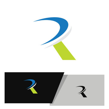 R logo with abstract minimal geometric style with blue green color