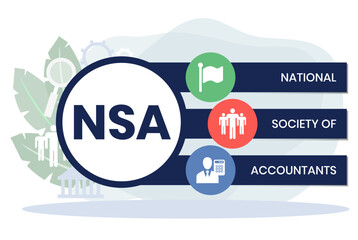 NSA - National Society of Accountants acronym. business concept background. vector illustration concept with keywords and icons. lettering illustration with icons for web banner, flyer