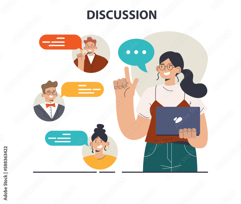 Poster discussion concept. group of characters communicating with each other.