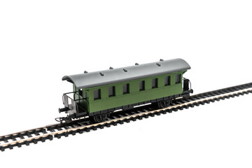 Old model of a passenger car isolated on white