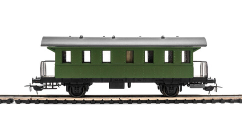 Old model of a passenger car isolated on white