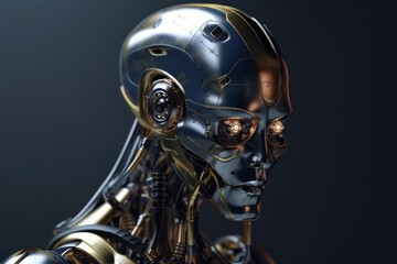 robot woman on blurred background using digital generative ai