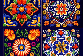 Fototapeta na wymiar A set of colorful Mexican talavera tiles. Cinco de Mayo. Generative AI