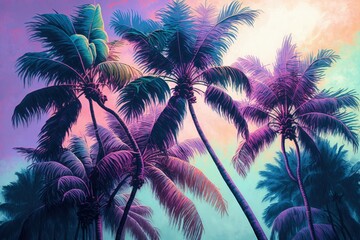 Fototapeta na wymiar Surreal palm tree in pastel colors created with Generative AI 