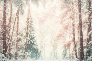 Winter forest in pastel colors created with Generative AI 