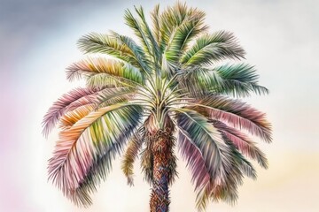 Naklejka na ściany i meble Surreal palm tree in pastel colors created with Generative AI 