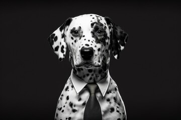 Dalmatian wearing suit, black and white illustration created with Generative AI 