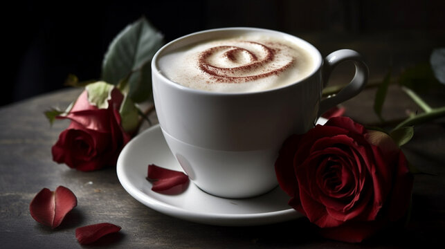 atte in a white mug with a foam heart