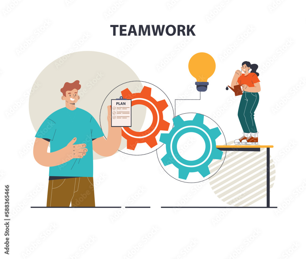 Poster teamwork. office characters collaborating for additional business