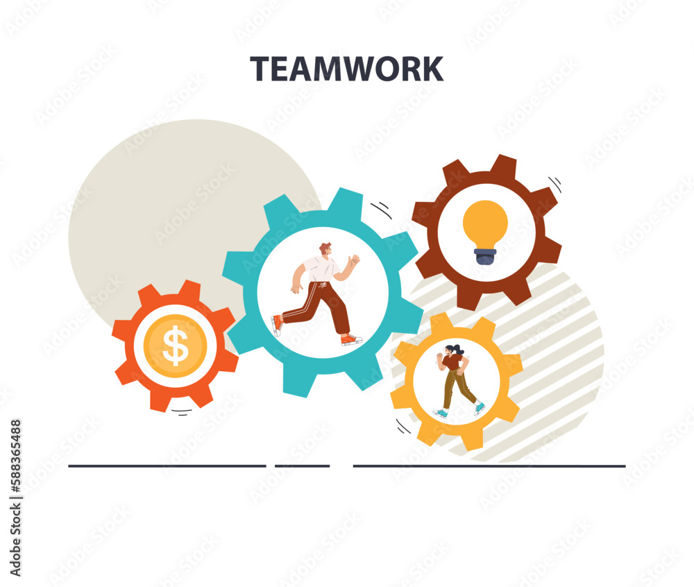 Poster teamwork. office characters collaborating for additional business