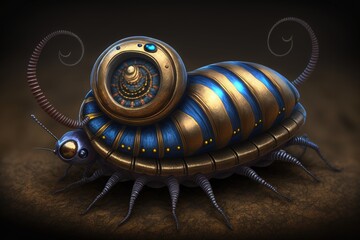 Fototapeta premium Surreal steam punk metal millipede created with Generative AI 