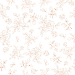 Delicate rose flower seamless pattern, line art hand drawn design for textile or other surface design
