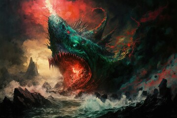 Tectonic leviathan monster. Fantasy creature created with Generative AI