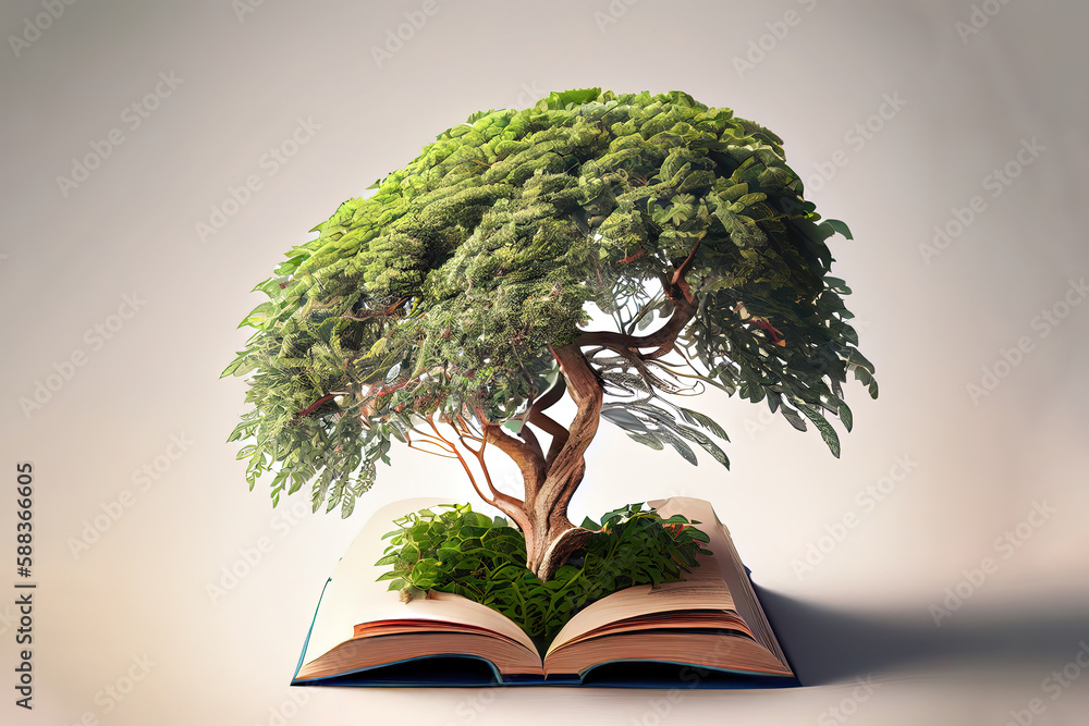Poster tree growing from open book vector isolated on white. generative ai