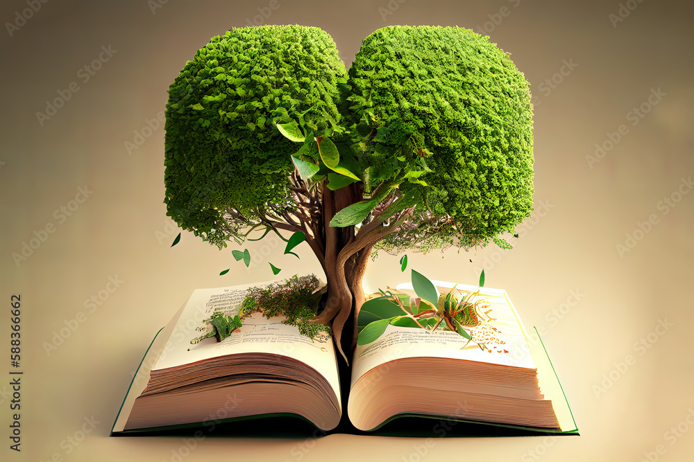 Aufkleber tree growing from open book vector isolated on white. generative ai