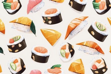 Sushi rolls flat illustration created with Generative AI 