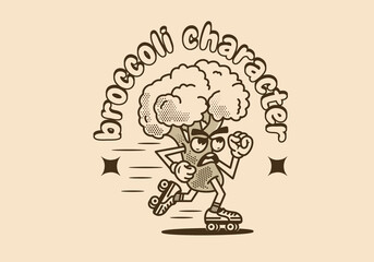 Mascot character illustration of broccoli playing roller skates