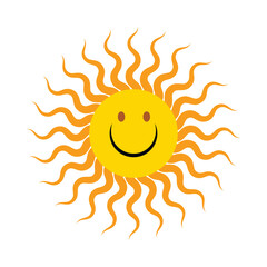 Cartoon Color Character Sun Icon Sunlight or Energy Concept Flat Design Style. Vector illustration of Mascot Star