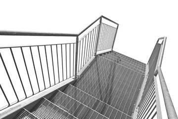New modern metal staircase for outdoors use built with stainless and galvanized steel metal sheet with improved adherence - concepts isolated on white