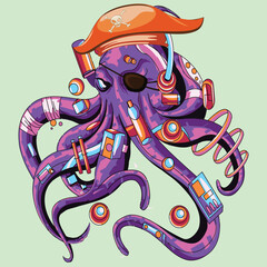 pirate octopus cartoon vector illustration