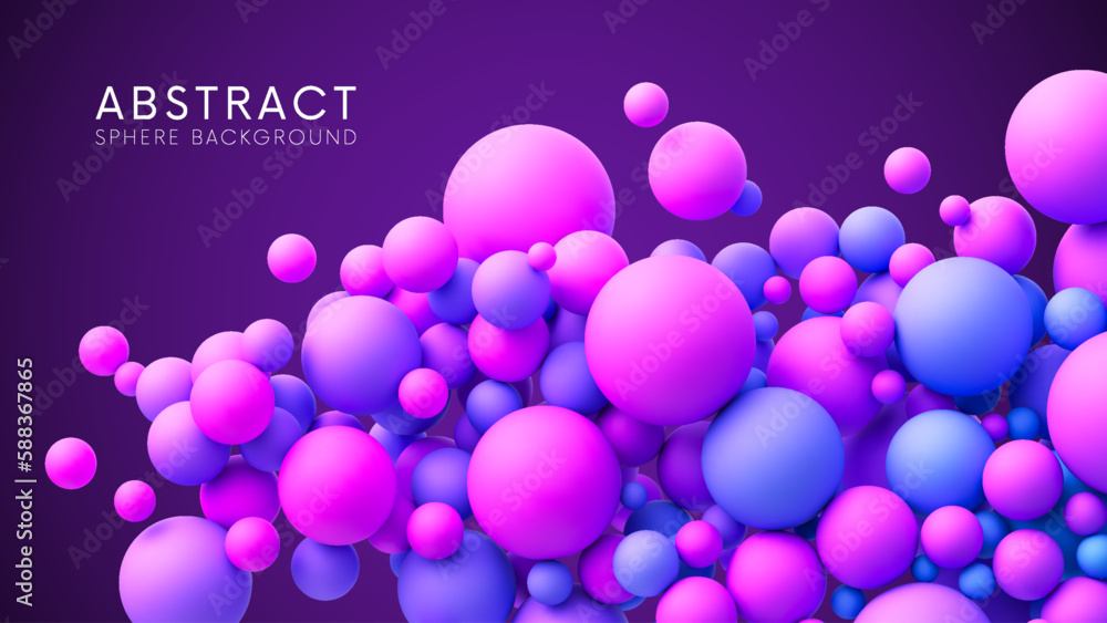 Poster abstract background with dreamy pink purple vibrant neon gradient random flying spheres. colorful ne