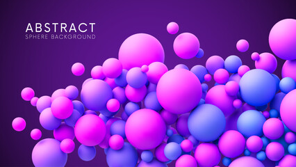 Abstract background with dreamy pink purple vibrant neon gradient random flying spheres. Colorful neon matte soft balls in different sizes. Vector background