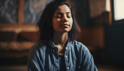 Young woman smiling with confidence, beauty captured generated by AI
