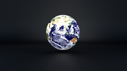 3d illustration of earth, whit black studio background