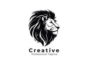 simple black lion head logo template design, vector eps file 