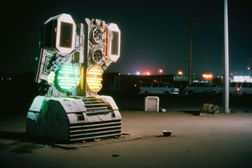 Naklejka premium Luminous magical hologram machine created with Generative AI 