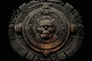 Obraz premium Aztec round sun stone created with Generative AI 
