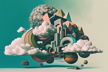 Computer clouds surreal utopia created with Generative AI 