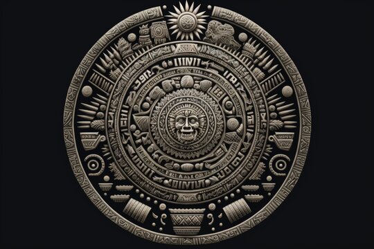 Aztec round sun stone created with Generative AI 