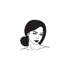 woman with long tie hair in black outline art drawing illustration