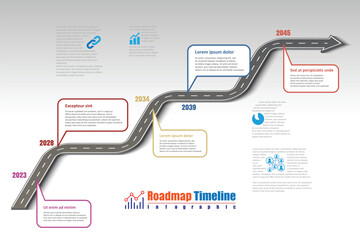 Business roadmap timeline infographic template with pointers designed for abstract background milestone modern diagram process technology digital marketing data presentation chart Vector illustration
