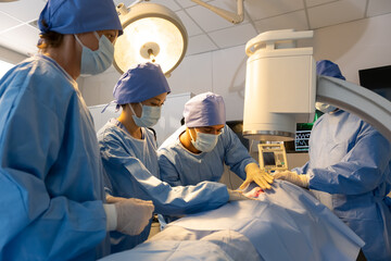 The medical team operated on the patient in the operating room of the hospital.