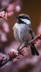 Naklejka premium Photo of a colorful mountain Boreal Chickadee sitting on a branch. Generative AI
