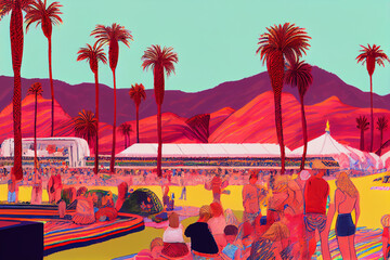 Abstract background coachella festival oil painting style. Generative AI
