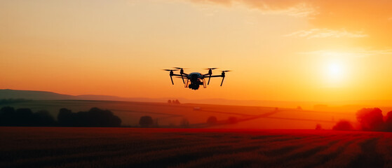 Fototapeta na wymiar A drone for the agricultural industry flies over a field