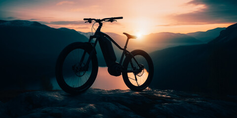 Obraz premium An electric bike against a mountain peak