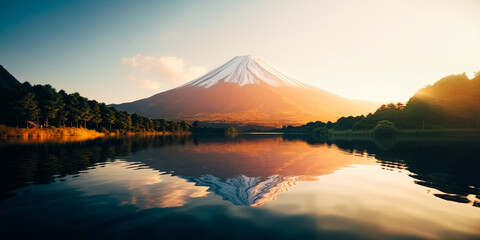 Fototapeta premium Beautiful picturesque landscape of a mountain on a lake with a twilight sky