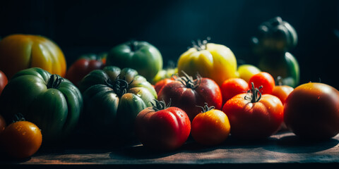 Colourful organic tomatoes, fresh from the garden