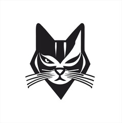 Black cat illustration design. Black cute cat head isolated on white background for fashion prints, textiles, clothes.