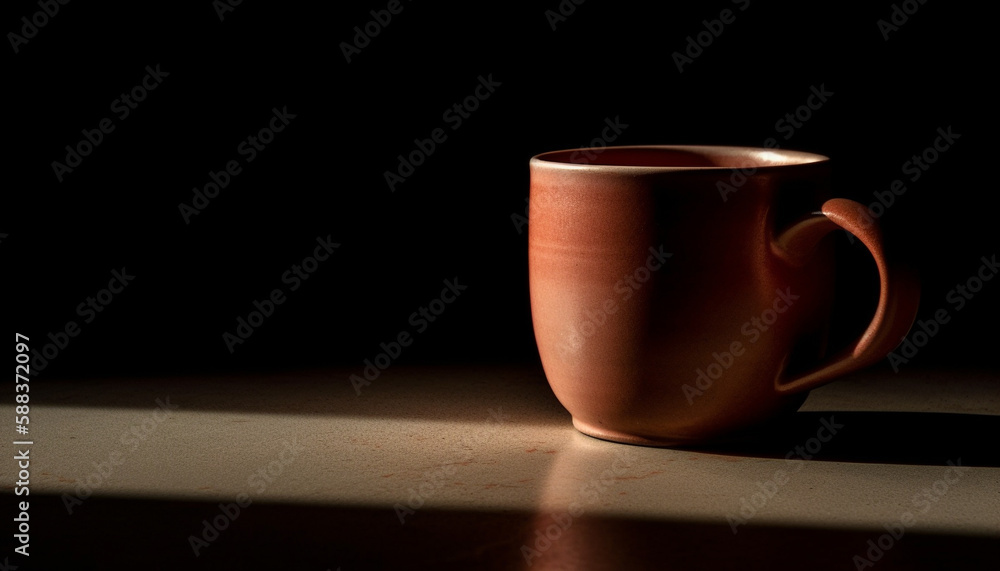 Poster handcrafted earthenware mug sits empty on table generated by ai
