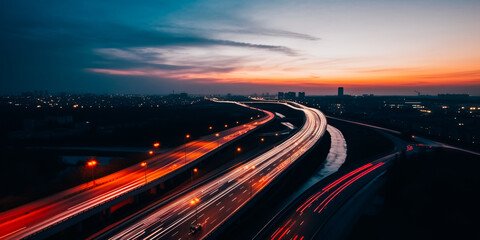Obraz premium Wide highway with many lanes twilight