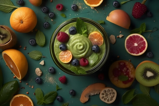 Fresh and fruity. Colorful smoothie. Generative AI