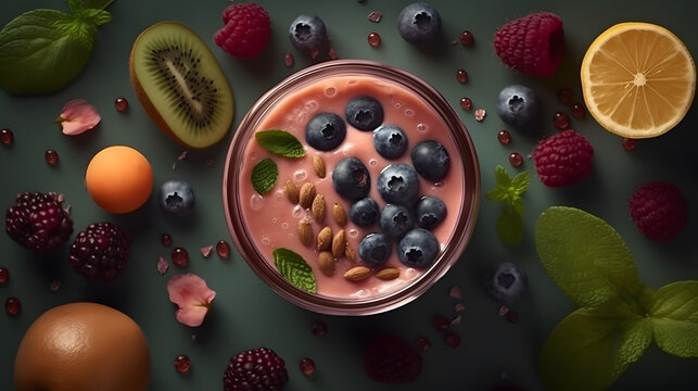 Fresh and fruity. Colorful smoothie. Generative AI