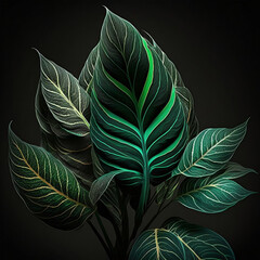 abstract background leaf green calming with dark theme. Generated using AI.