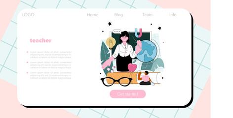 Teacher web banner or landing page. Professor conduct a lesson