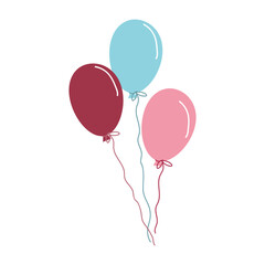 Three balloons isolated on a white background. Vector illustration in cartoon style.